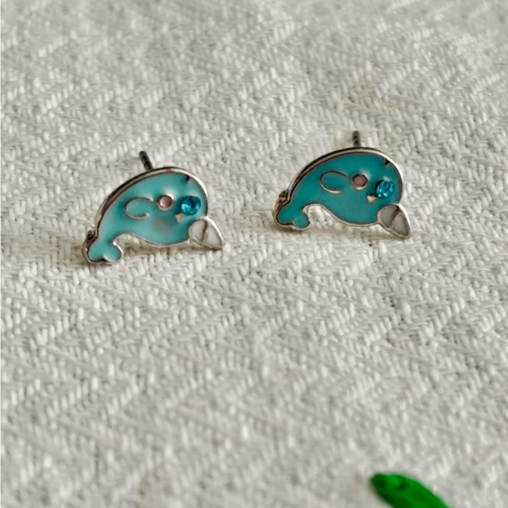 Kids Blue Narwhal Earrings